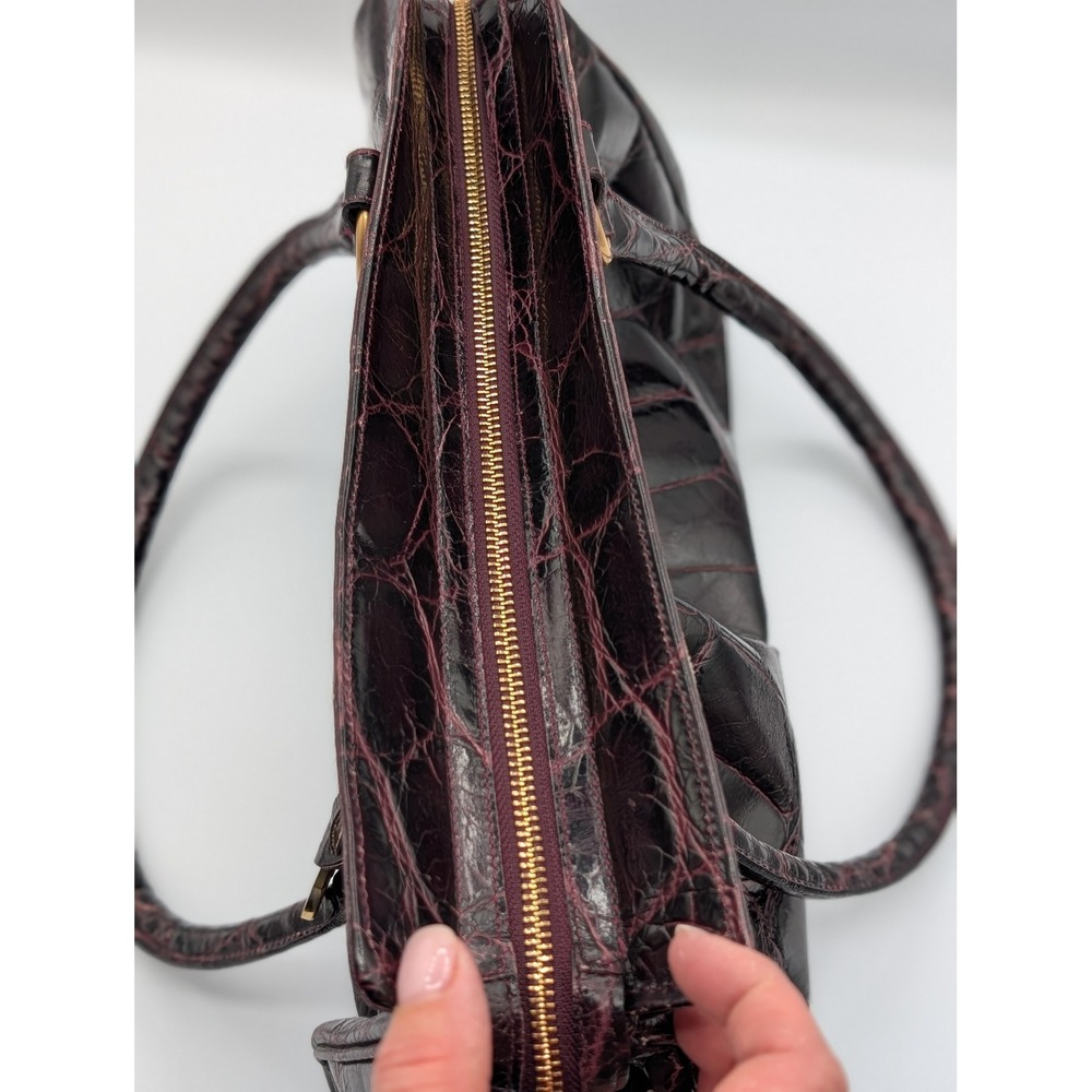 Brahmin Melbourne Crocodile Embossed Leather Shoulder Bag Burgundy Maroon Gold - Picture 6 of 16